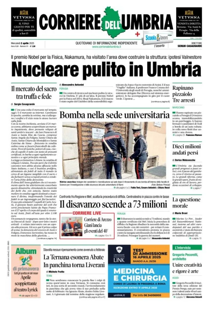 Prima-pagina-corriere umbria-del-2025-04-02